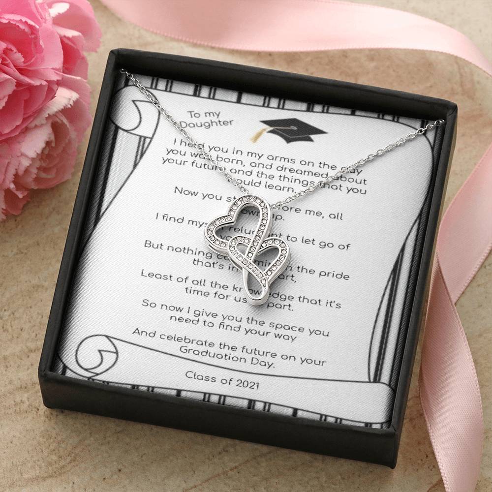 Daughter Graduation Proud Parent Double Hearts Necklace