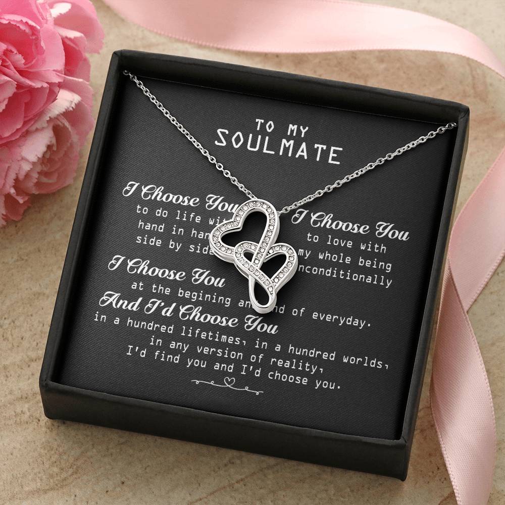 To My Soulmate Necklace Gift For Her Girlfriend Wife Gift Heart Necklace Soulmate Gift Anniversary Valentines Day Birt Double Hearts Necklace