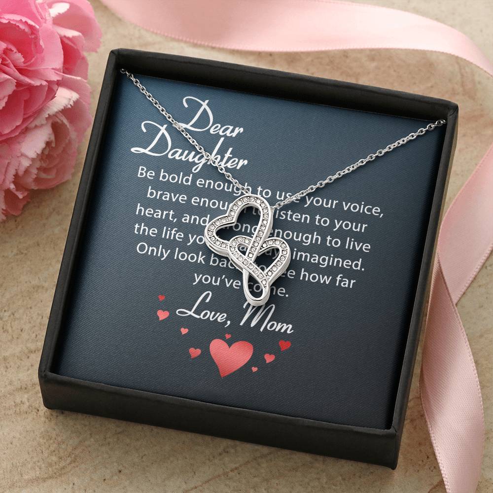 To Daughter From Dad 2 Double Heart Necklace Gift - Daughter Gift - To My Daughter Necklace From Mom - To My Daughter Double Hearts Necklace