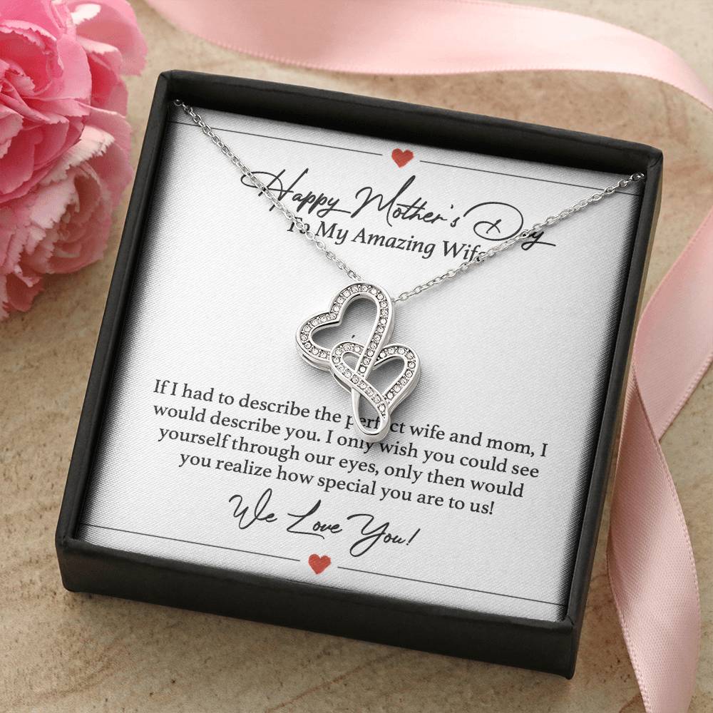 Perfect Wife And Mom Mother's Day Necklace - To My Amazing Wife Gifts - Amazing Wife Double Heart Necklace-Anniversary Double Hearts Necklace