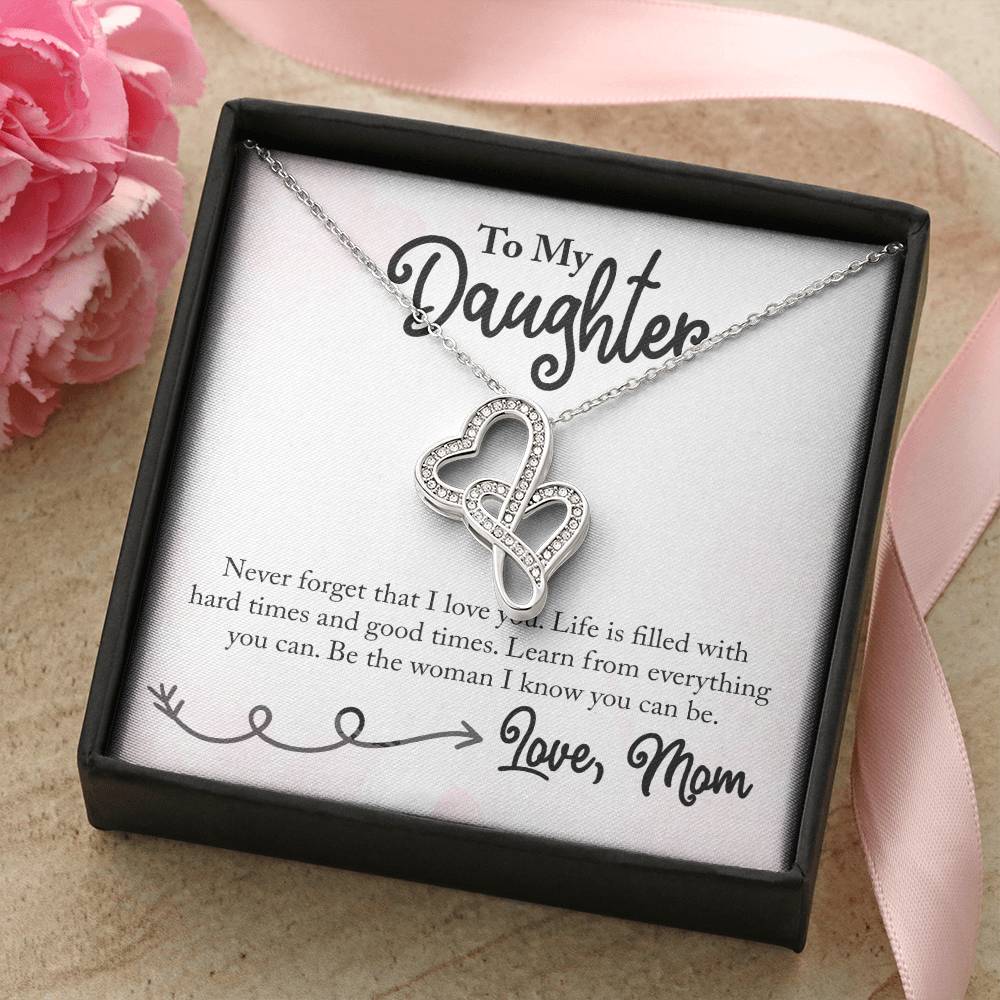 To Daughter From Dad 2 Double Heart Necklace Gift - Gifts For Daughter Gifts For Her - Birthday Gifts - Daughter Gift 1 Double Hearts Necklace