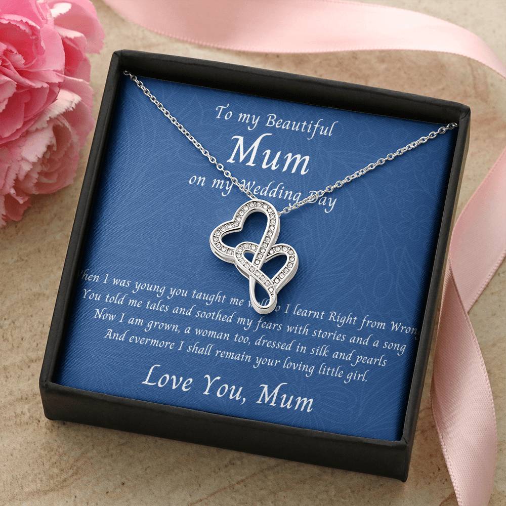 Gify For Mum Mother Of Bride Gift Mum Jewellery Mum Necklace Wedding Day Gift Double Hearts Necklace