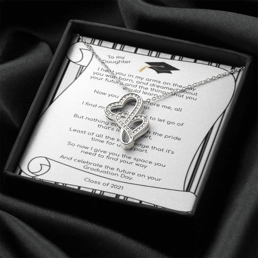 Daughter Graduation Proud Parent Double Hearts Necklace