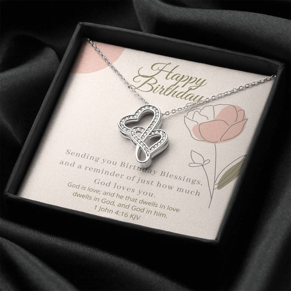 Happy Birthday Friend Jesus Love You. Double Hearts Necklace