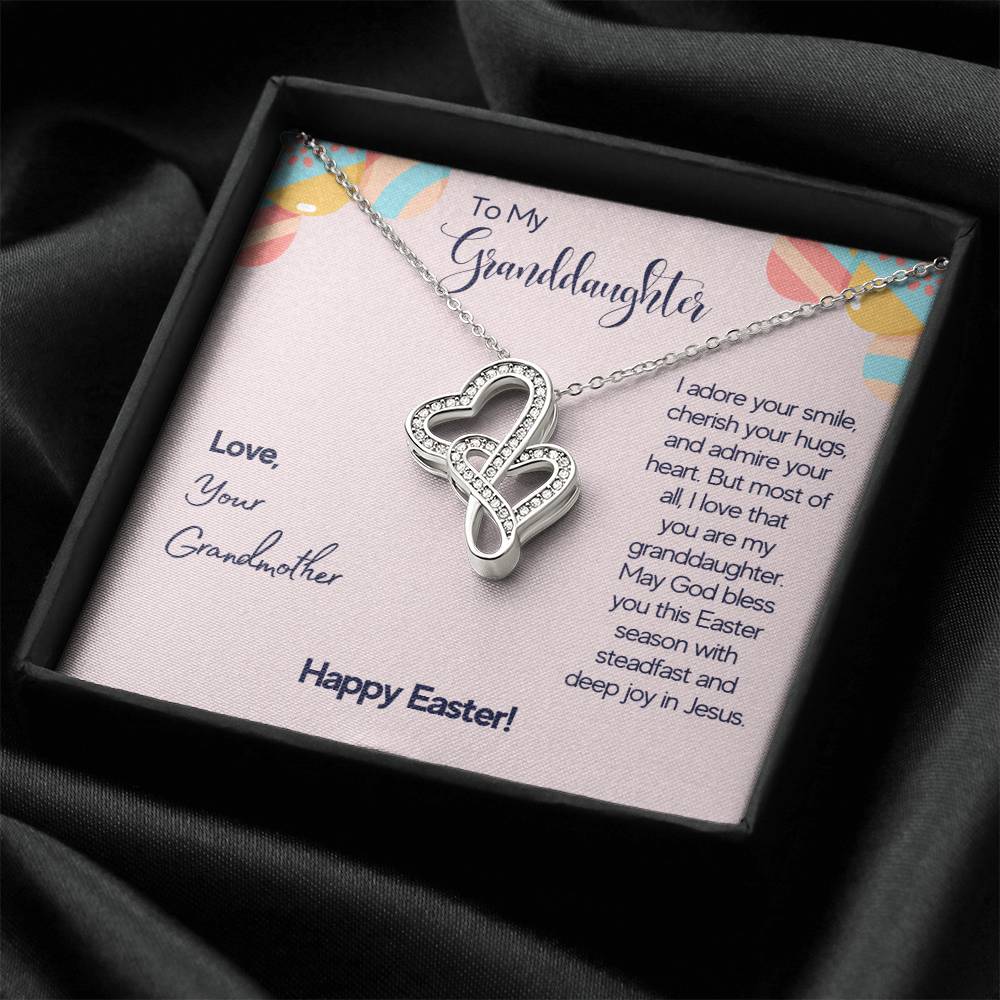 To My Granddaughter - I Adare Your Smile Cherish Your Hugs - Love Your Grandmother - Happy Easter - Necklace Double Hearts Necklace