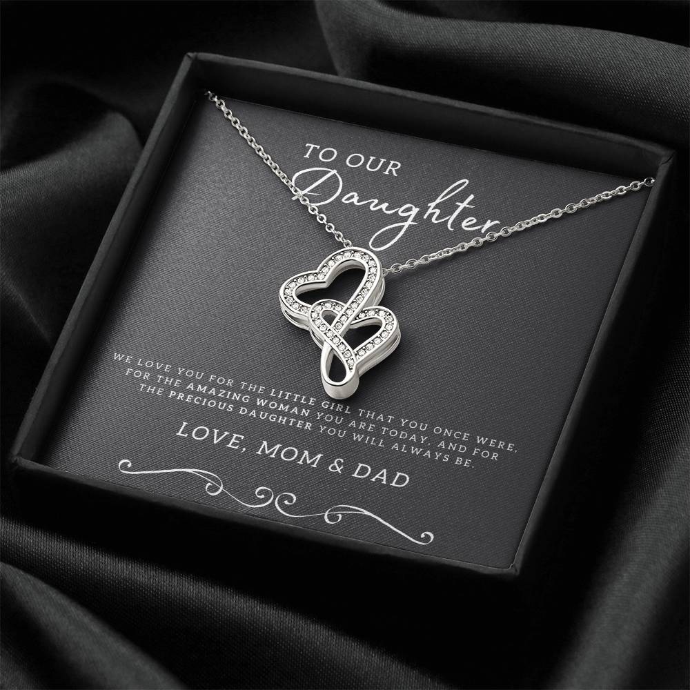 To Daughter From Dad 2 Double Heart Necklace Gift - Gifts For Daughter Gifts For Her - Birthday Gifts - Daughter Gift 3 Double Hearts Necklace