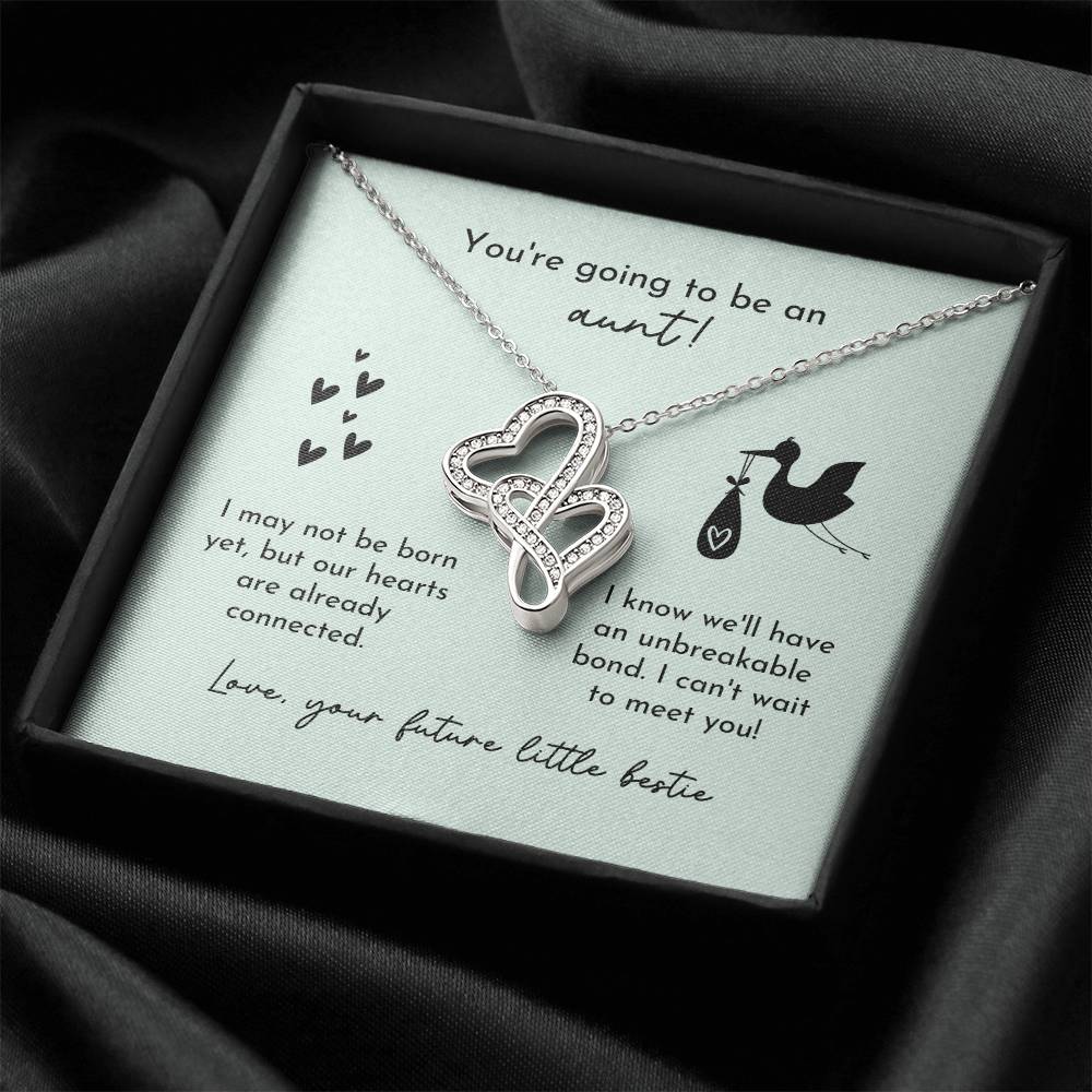 Aunt To Be Birth Announcement Double Hearts Mint Stork Double Hearts Necklace