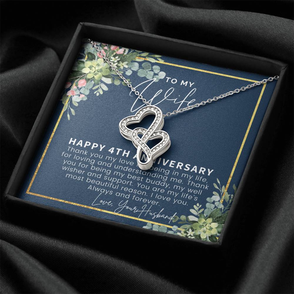 4 Year Anniversary Gifts 4Th Anniversary Gift Ideas 4Th Anniversary Gift For Wife 4 Year Wedding Anniversary Gift For Double Hearts Necklace