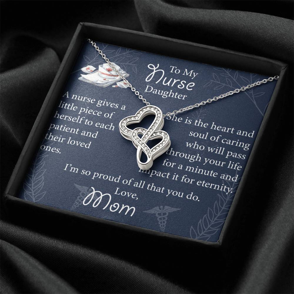 Double Heart Nurse Daughter Necklace - Mothers Day Gift For Nurse - Birthday Gift For Nurse Daughter - Gift Necklace Double Hearts Necklace