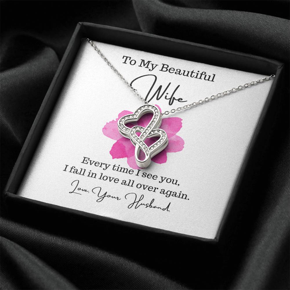Husband To Wife - Necklace For Gift 2 Double Hearts Necklace