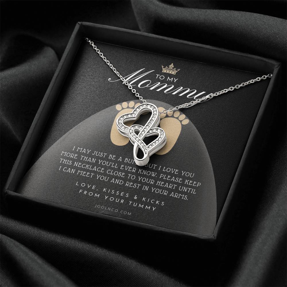 Baby Shower Gift New Mommy Necklace Pregnant Wife Gift To My Mommy I May Just Be A Bump But I Love You More Than Y Double Hearts Necklace