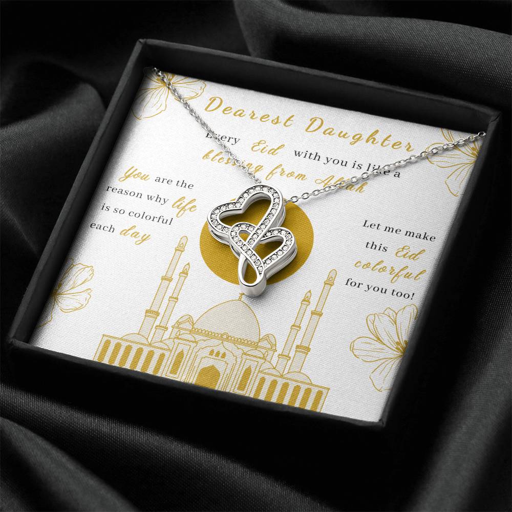 Double Heart Necklace Gift - Blessing From Allah - Arabic Eid Necklace - Islamic Eid Gift - Arabic Gift - Gift For I Double Hearts Necklace