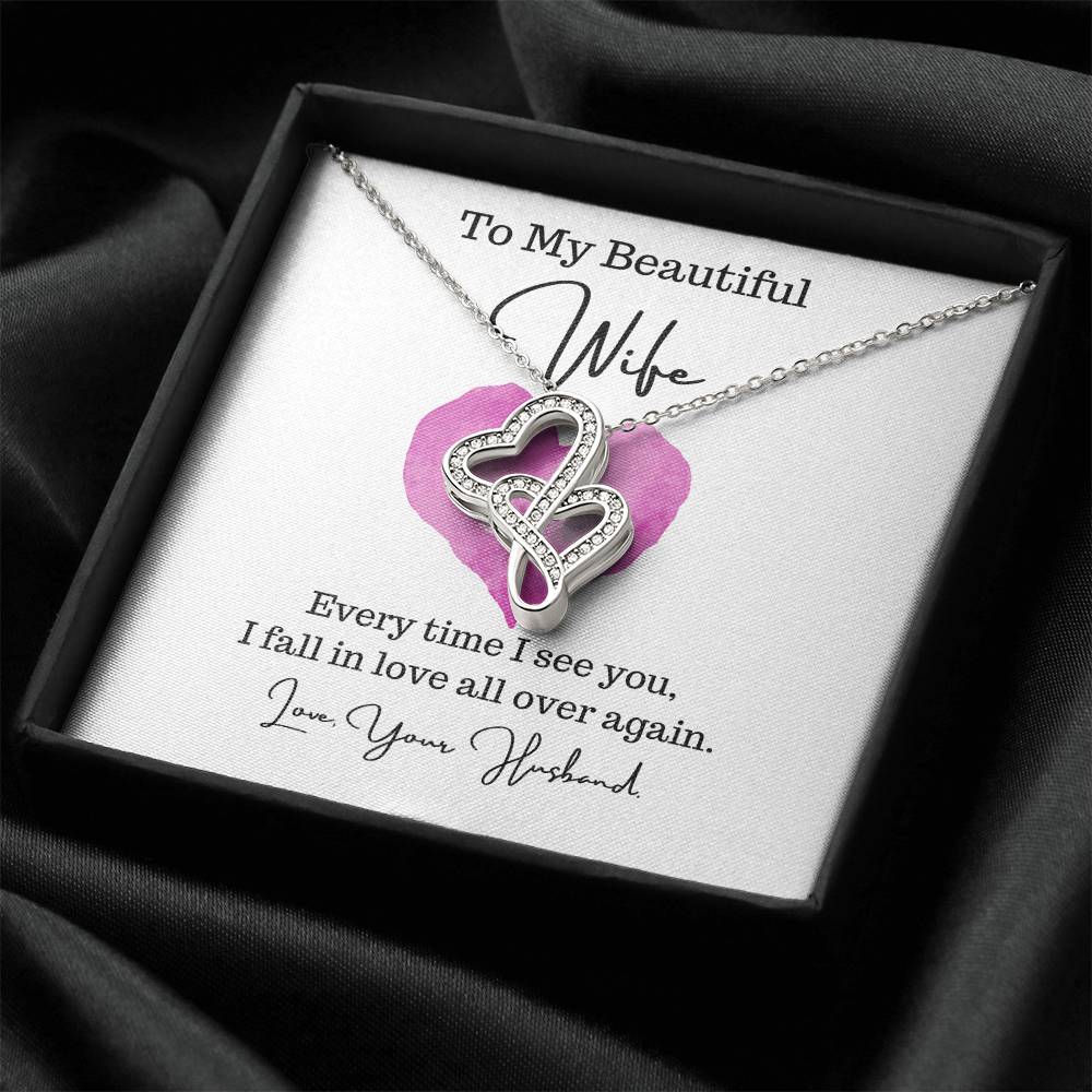 To My Wife - Necklace For Wife - Gift For Wife Double Hearts Necklace