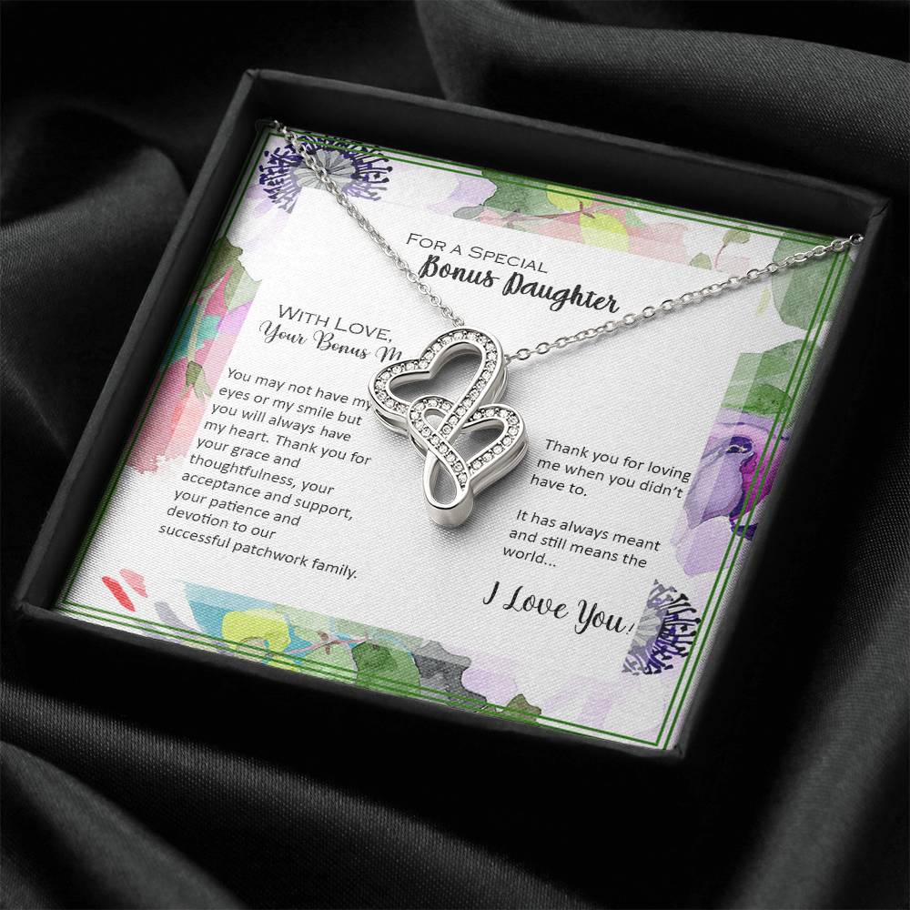 Bonus Daughter From Bonus Mom No Dna But You Have My Heart 8 Double Hearts Necklace