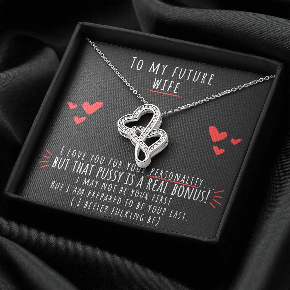 Future Wife Gift Wedding Gift For The Mrs Pre Wedding Night Before Funny Present Fiancée Double Hearts Necklace