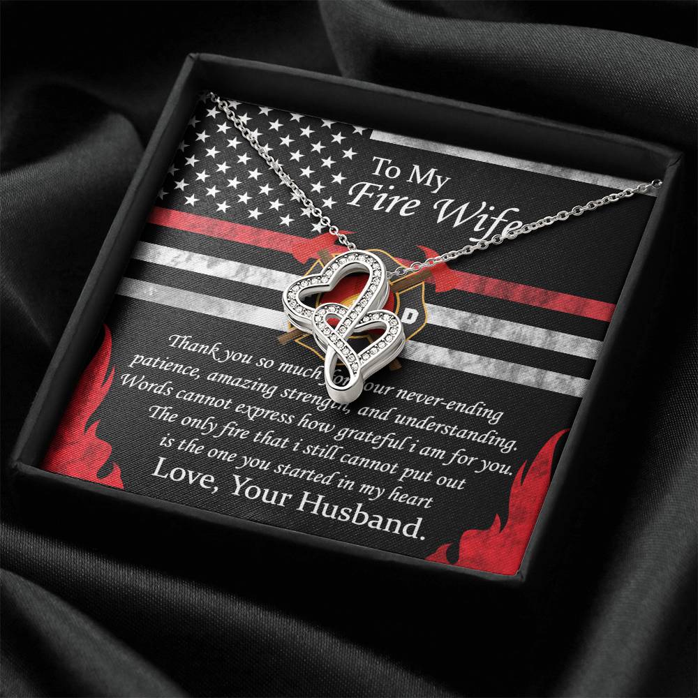 To My Fire Wife Love Your Husband - To My Fire Wife Necklace From Firefighter Husband Fire Wife Gift From Fireman Thin Double Hearts Necklace