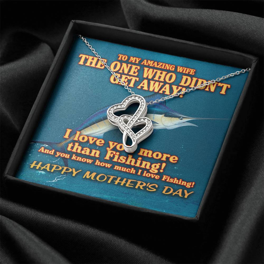To My Amazing Wife - Blue Marlin - I Love You More Than Fishing - Double Heart To My Wife Necklace Anniversary Gift - Double Hearts Necklace