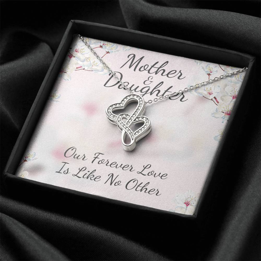 Mother And Daughter With Luxury Box Double Hearts Necklace