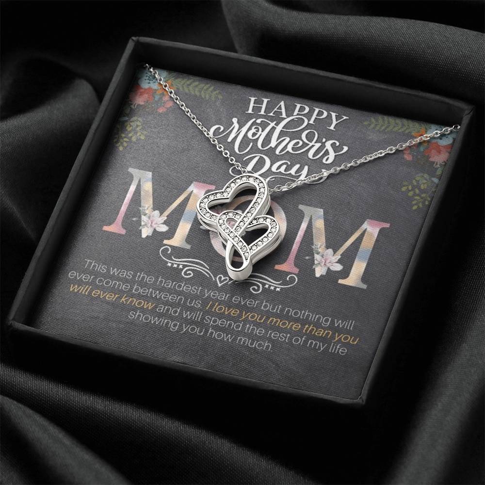 Happy Mother's Day! -14K White Gold Finish Double Hearts Necklace