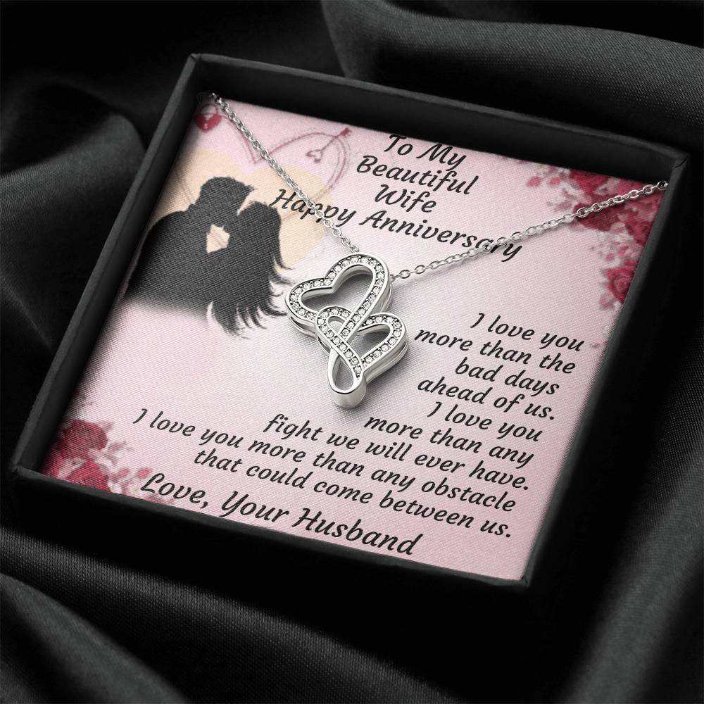 To My Beautiful Wife Happy Anniversary - Double Hearts Necklace