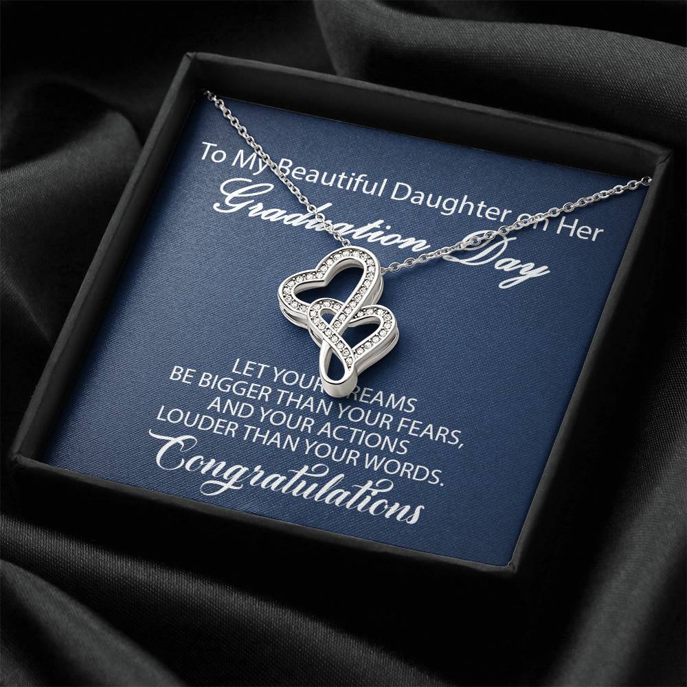 To My Daughter - Let Your Dreams Double Hearts Necklace
