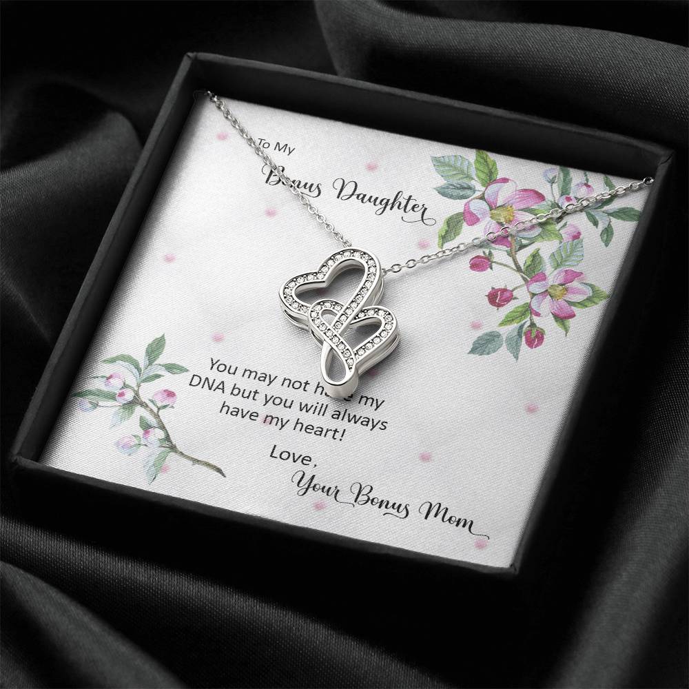 Bonus Daughter From Bonus Mom No Dna But You Have My Heart 2 Double Hearts Necklace