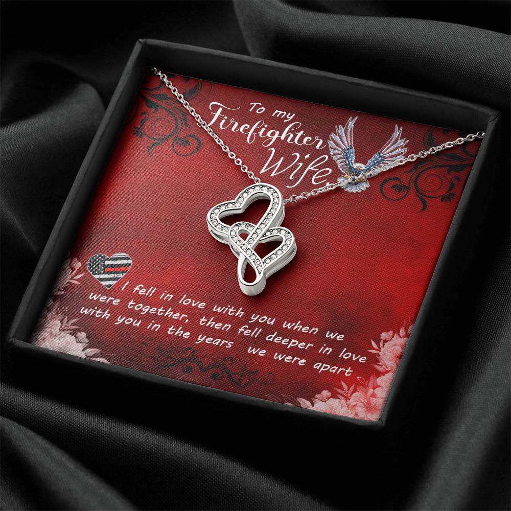 To My Firefighter Wife - Double Hearts Necklace