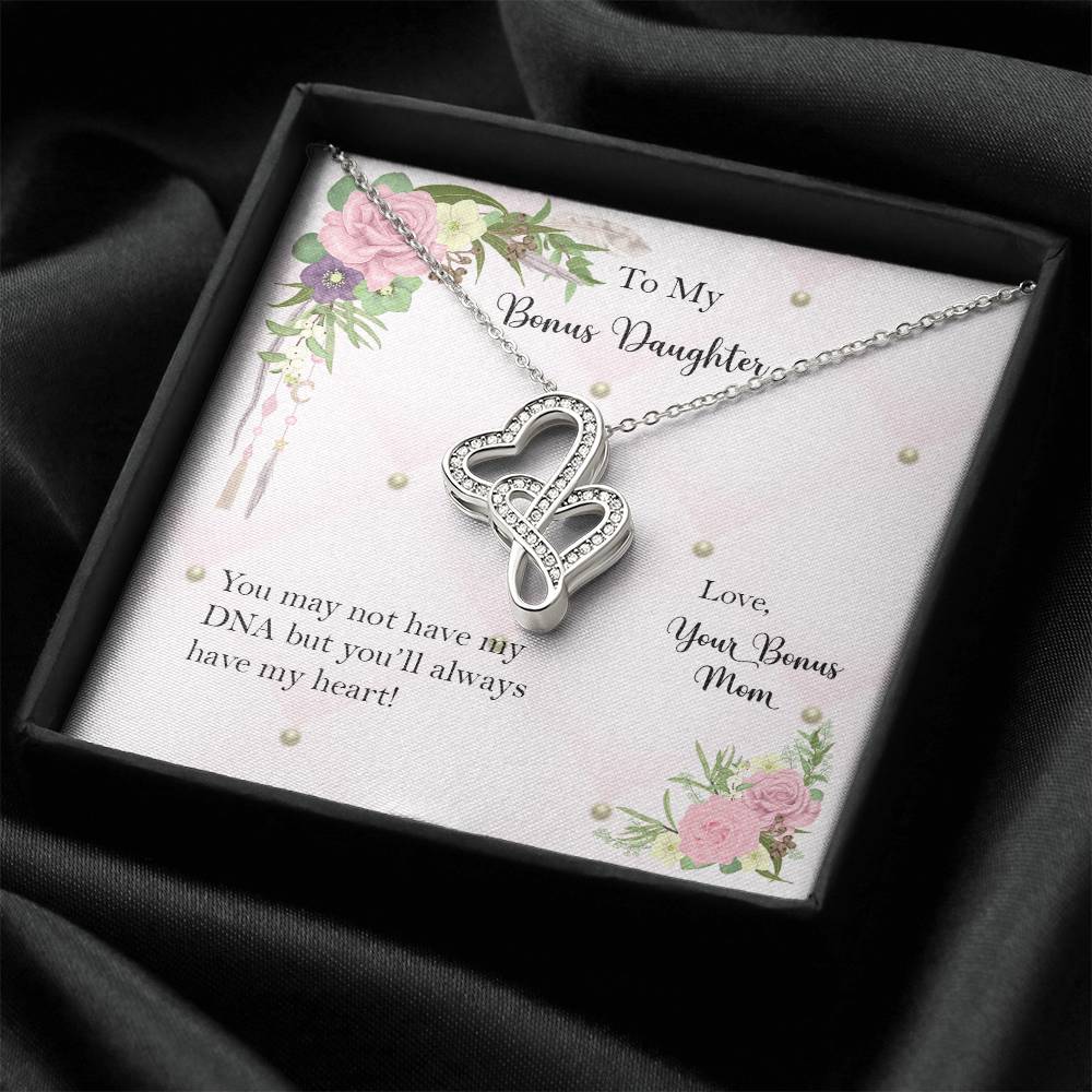 Bonus Daughter From Bonus Mom No Dna But You Have My Heart 6 Double Hearts Necklace