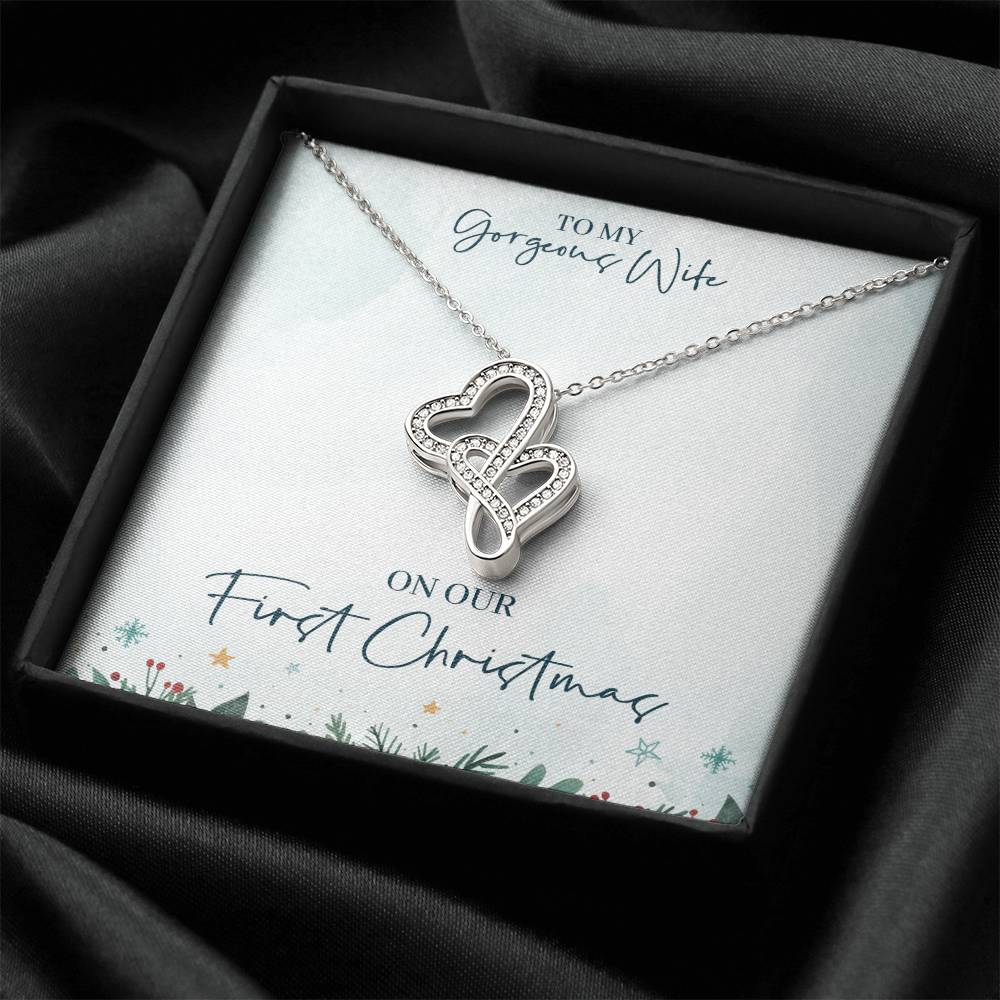 To My Gorgeous Wife - On Our First Christmas - Double Hearts Necklace