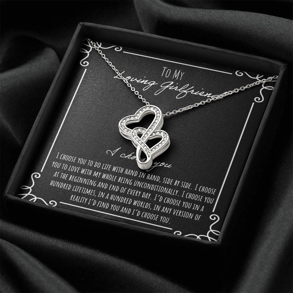 To My Loving Girlfriend I Choose You Double Hearts Necklace