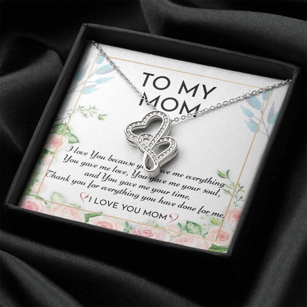 To My Mom - I Love You - Double Hearts Necklace