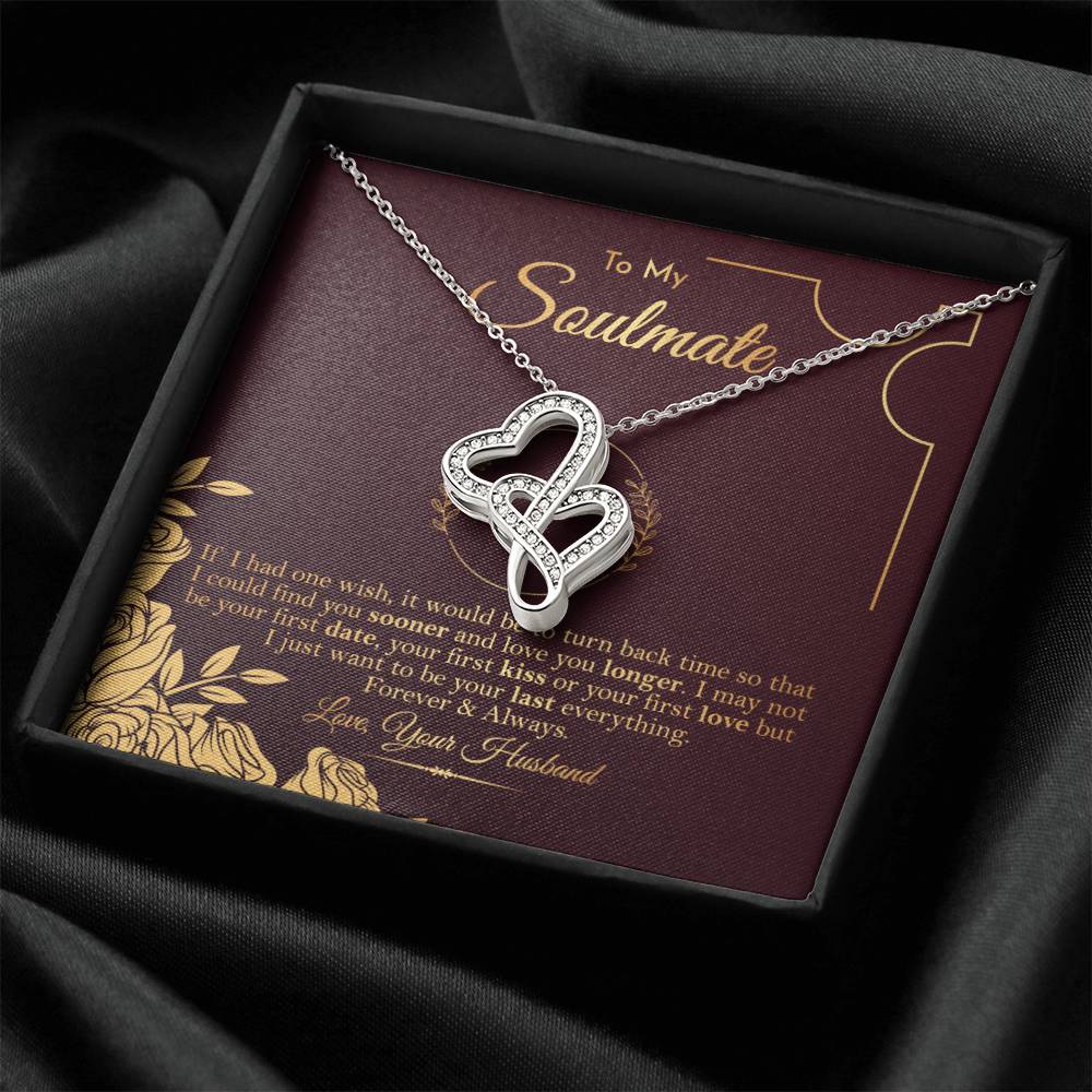 Soulmate Necklace Gift For Her - Gold Rose Wife - - To My Soulmate Necklace - Anniversary Gift Double Hearts Necklace
