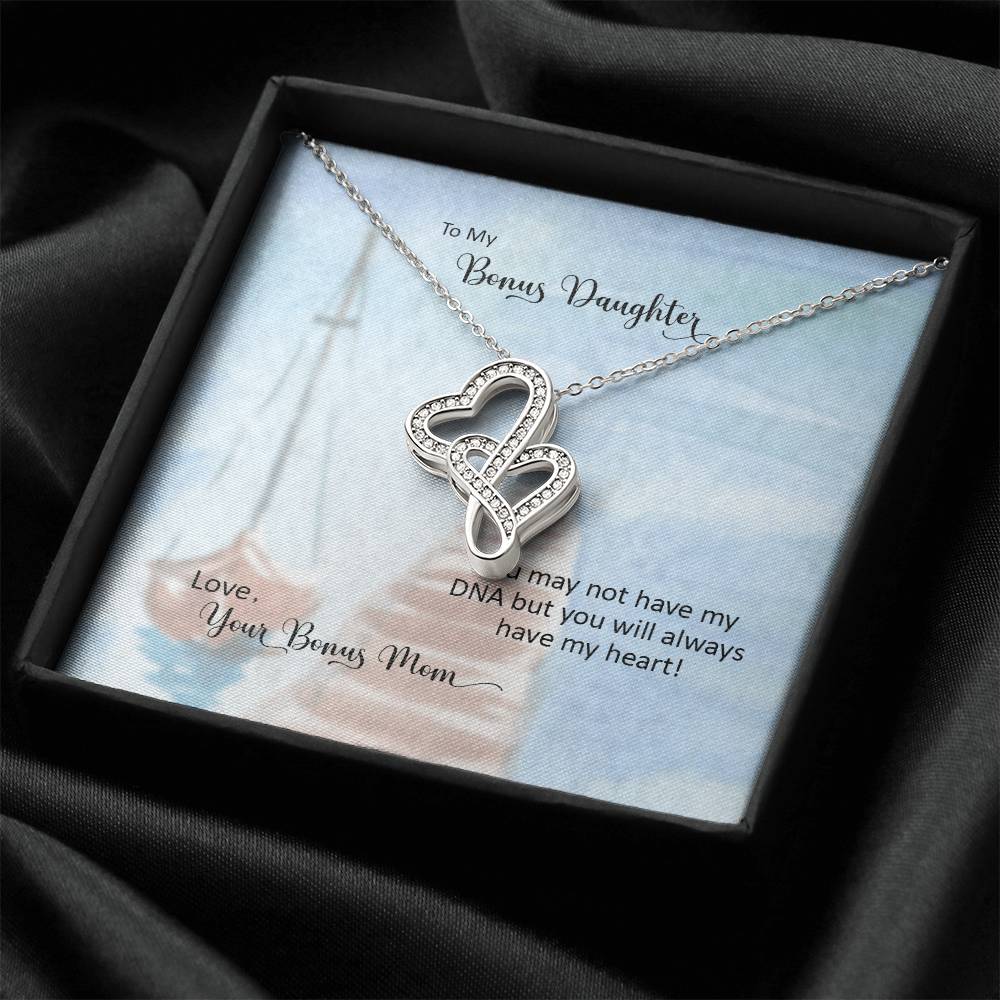 Bonus Daughter From Bonus Mom No Dna But You Have My Heart 5 Double Hearts Necklace