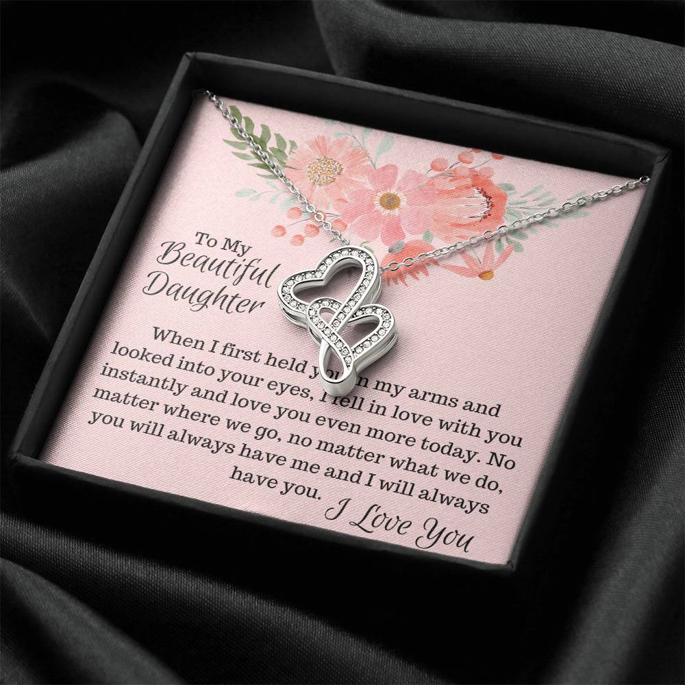 To My Beautiful Daughter - Double Hearts Necklace