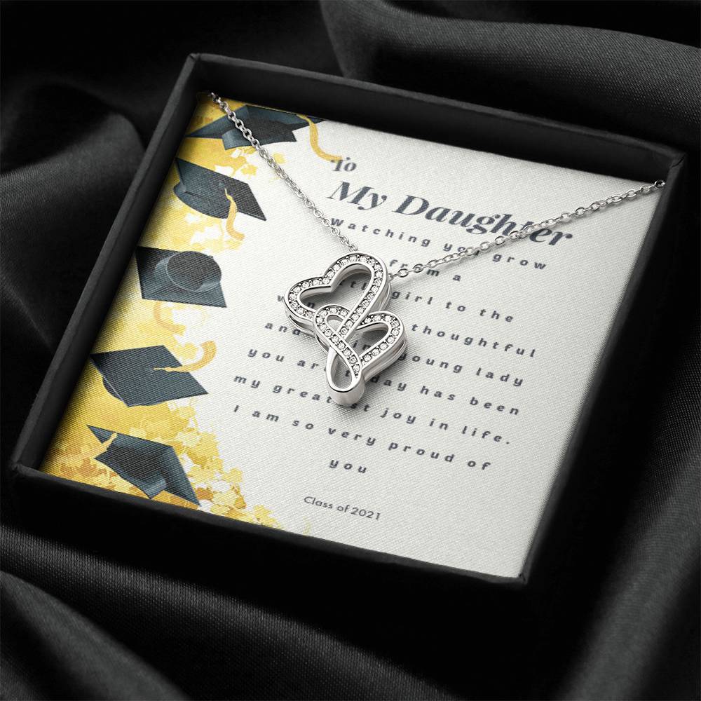 Daughter Graduation Proud Parent Proud Grandparent Double Hearts Necklace