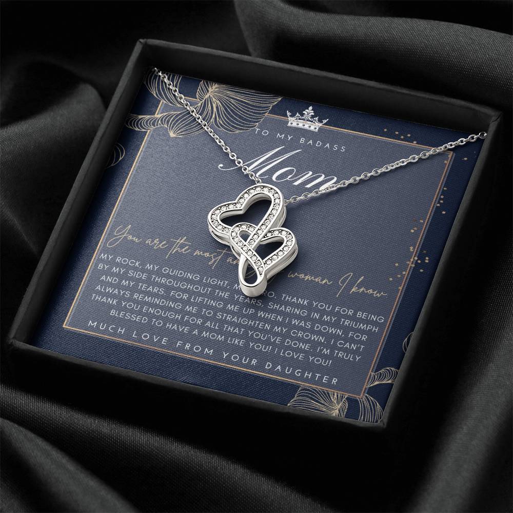Badass Mom Gift To My Badass Mom Necklace Mother’S Day Gift Daughter To Mom Gift Gift From Daughter To Mom On Wedd 1 Double Hearts Necklace