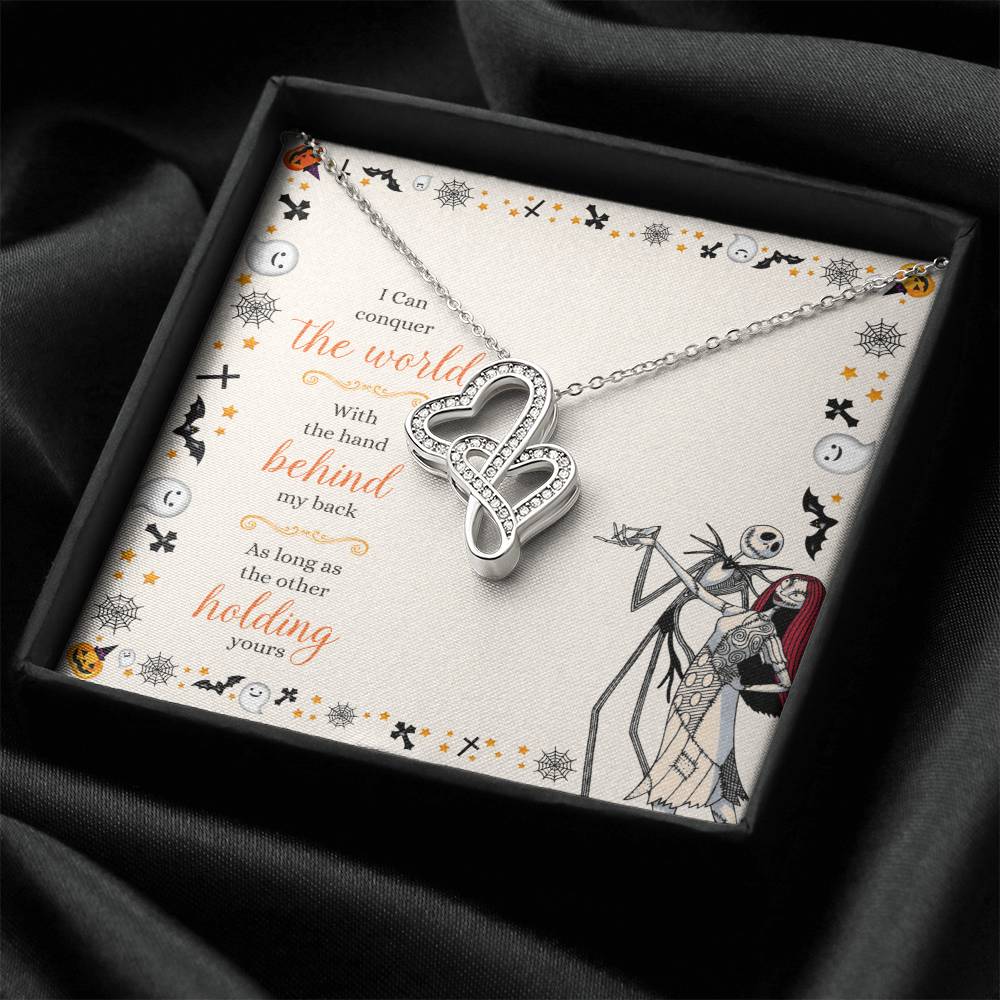 Best Romantic Holiday Gift For Her I Can Conquer The World With One Hand As Long As You Double Hearts Necklace