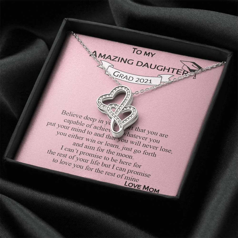 To My Amazing Daughter Necklace From Mom Motivational Message Card With Gift Box Keepsake Graduation Gifts For Daughte Double Hearts Necklace