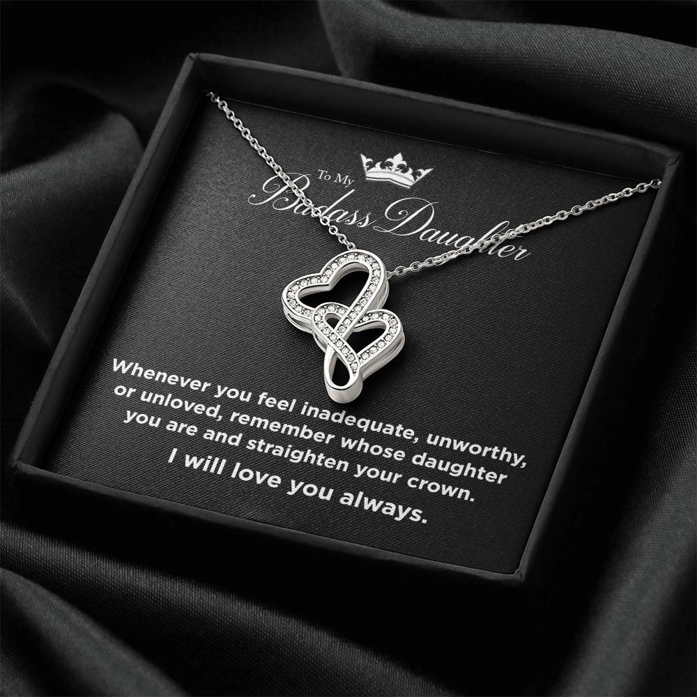 To My Badass Daughter Joined Hearts Necklace Double Hearts Necklace