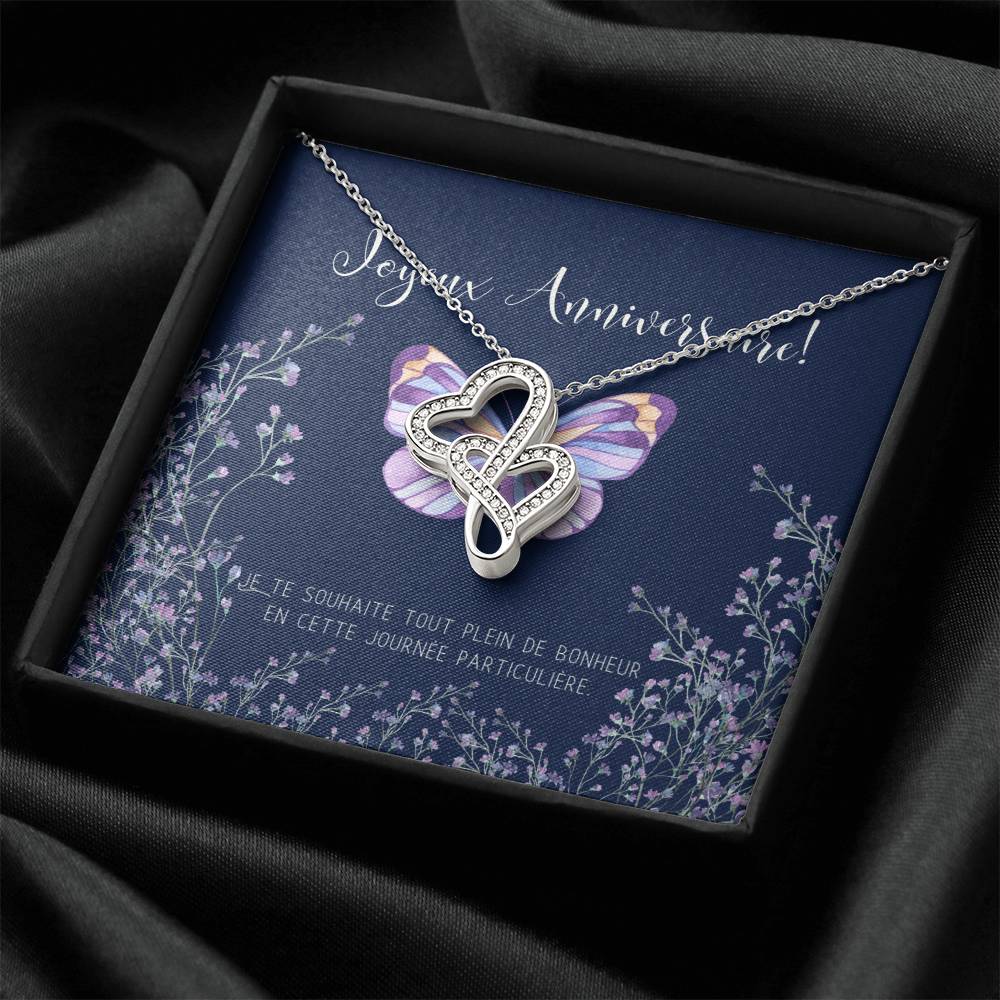 Joyeux Anniversaire Necklace Personalized Birthday Gift Birthday Necklace For French Mother Birthday Necklace For F Double Hearts Necklace