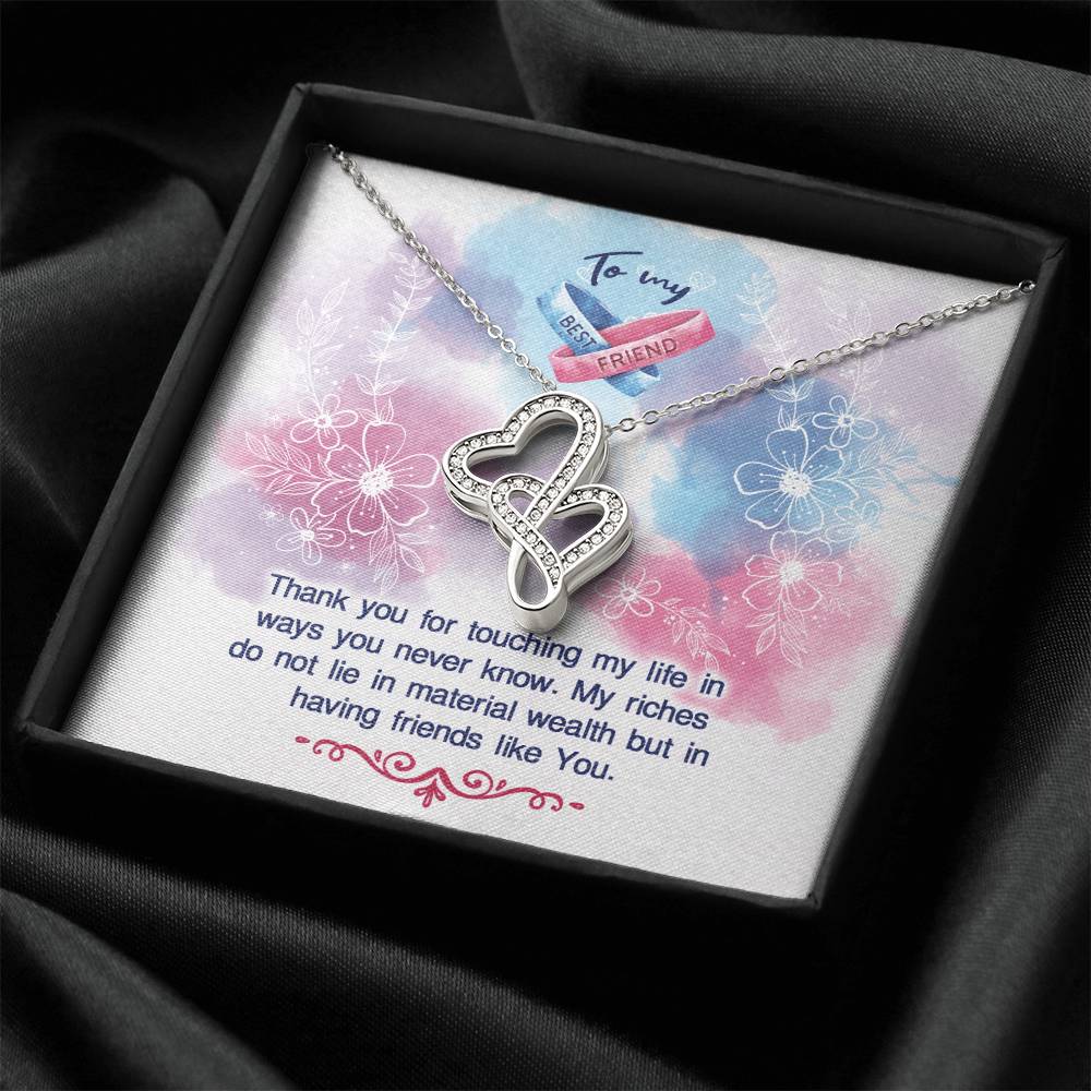To My Best Friend 14K White Gold Double Hearts Necklace
