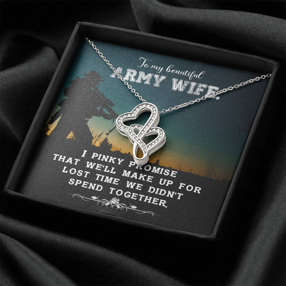 To My Beautiful Army Wife - I Love You - Double Hearts Necklace