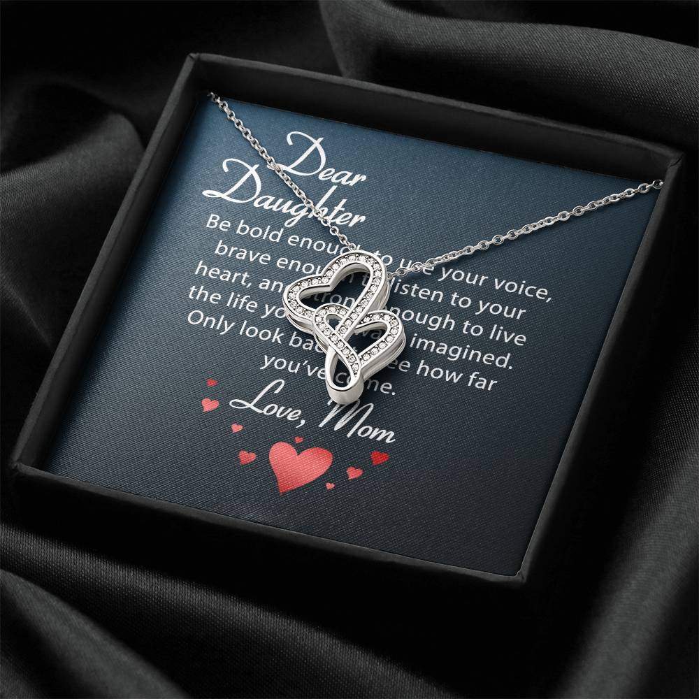 To Daughter From Dad 2 Double Heart Necklace Gift - Daughter Gift - To My Daughter Necklace From Mom - To My Daughter Double Hearts Necklace