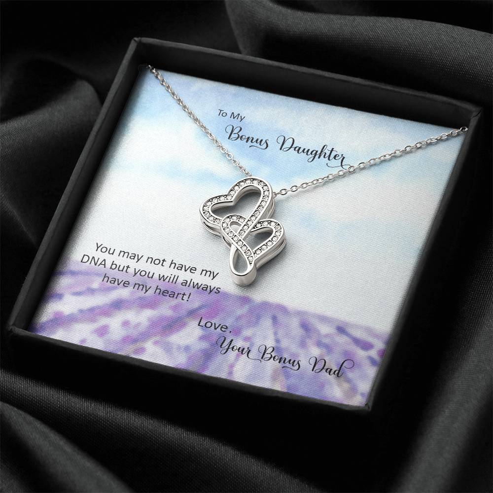 Bonus Daughter From Bonus Dad No Dna But You Have My Heart 3 Double Hearts Necklace