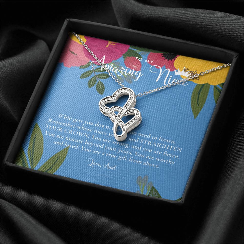 To My Amazing Niece Straighten Your Crown Necklace Aunt Niece Necklace Niece Birthday Gift Niece Graduation Gift Double Hearts Necklace