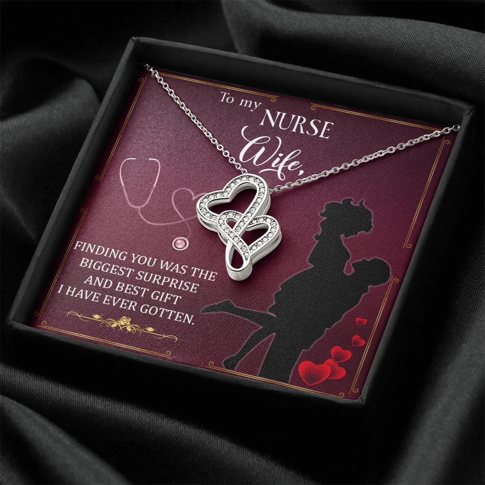To My Nurse Wife - Finding You Was The Biggest Surprise - Double Hearts Necklace