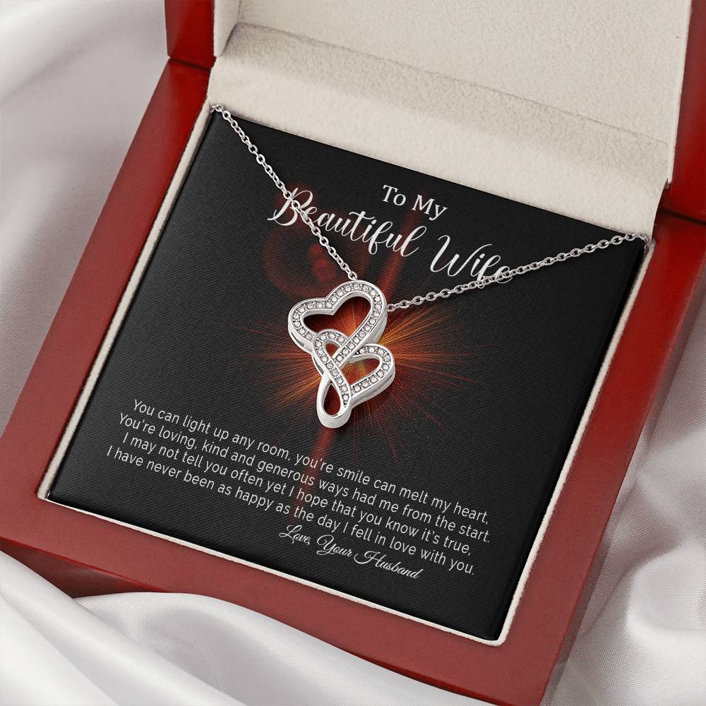 To My Beautiful Wife I Have Never Been As Happy As The Day I Fell In Love With You - Double Hearts Necklace