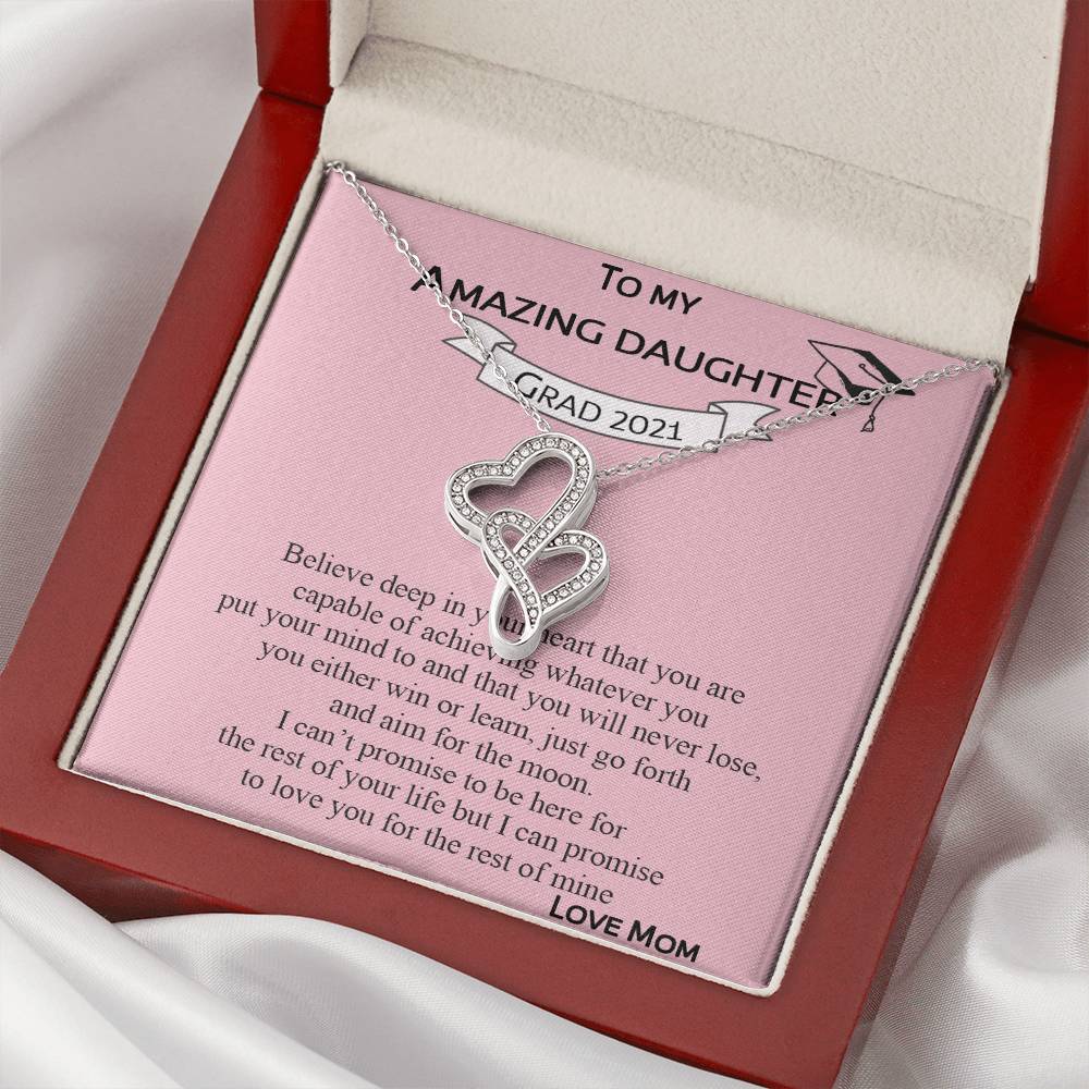 To My Amazing Daughter Necklace From Mom Motivational Message Card With Gift Box Keepsake Graduation Gifts For Daughte Double Hearts Necklace