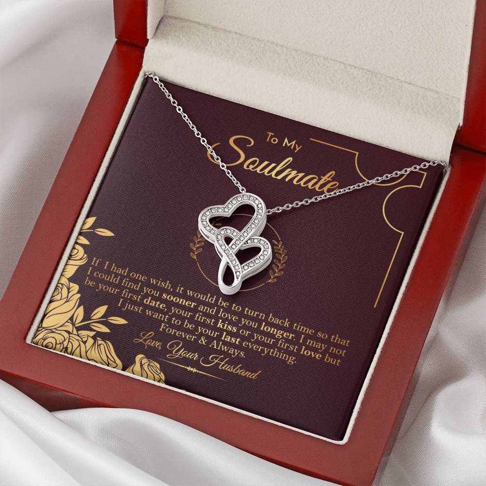 Soulmate Necklace Gift For Her - Gold Rose Wife - - To My Soulmate Necklace - Anniversary Gift Double Hearts Necklace