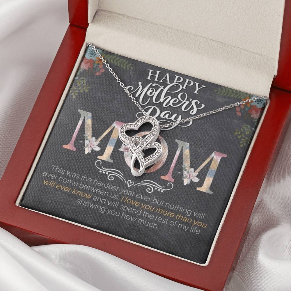 Happy Mother's Day! -14K White Gold Finish Double Hearts Necklace